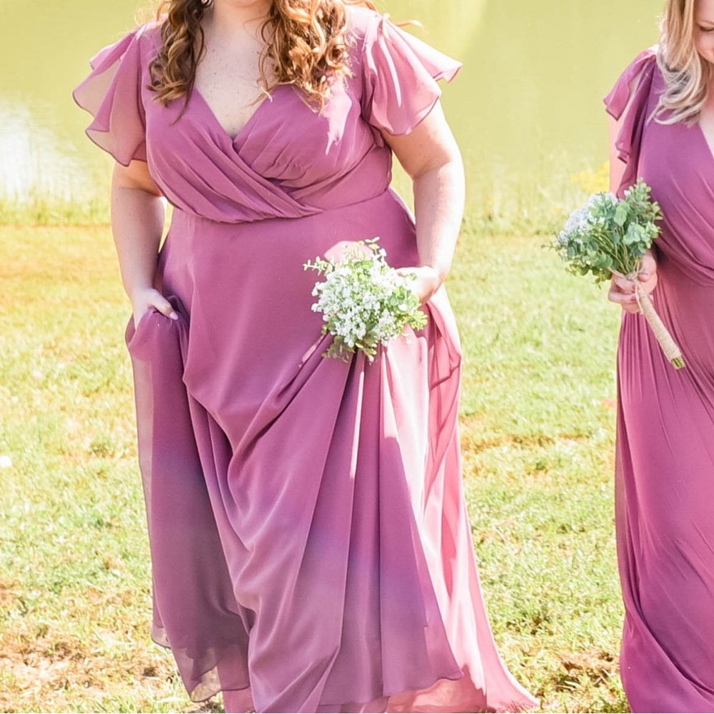 David Bridal Dusty Rose Long Fluttersleeve Bridesmaid Dress Size 20 Chianti